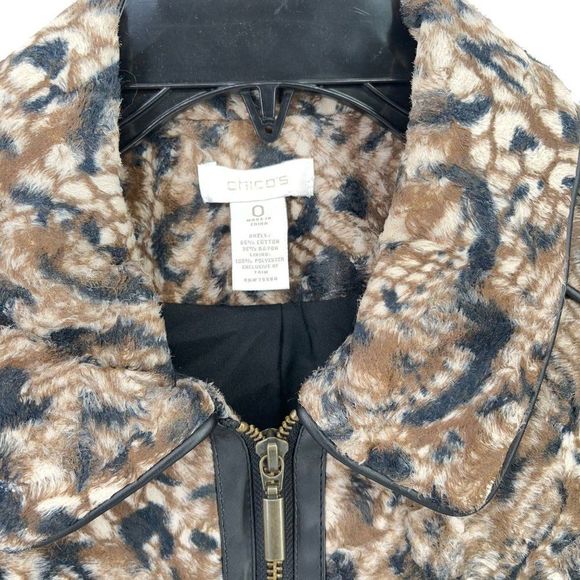Chicos Leopard Print Hair like Zip Front Jacket Size 0 Small - Picture 4 of 6